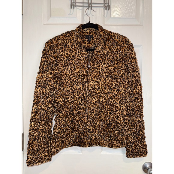 MSK Animal Print Sequin‎ Embellished Crinkle Zip Up Jacket Small - Picture 1 of 5